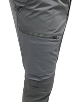 Side view of zip off grey hiking trousers