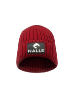 Red beanie with black patch with Nalle logo