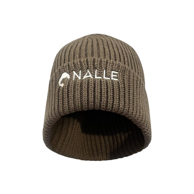 Ribbed beige beanie with white Nalle logo