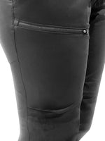 Close up of thigh pocket on black hiking pants